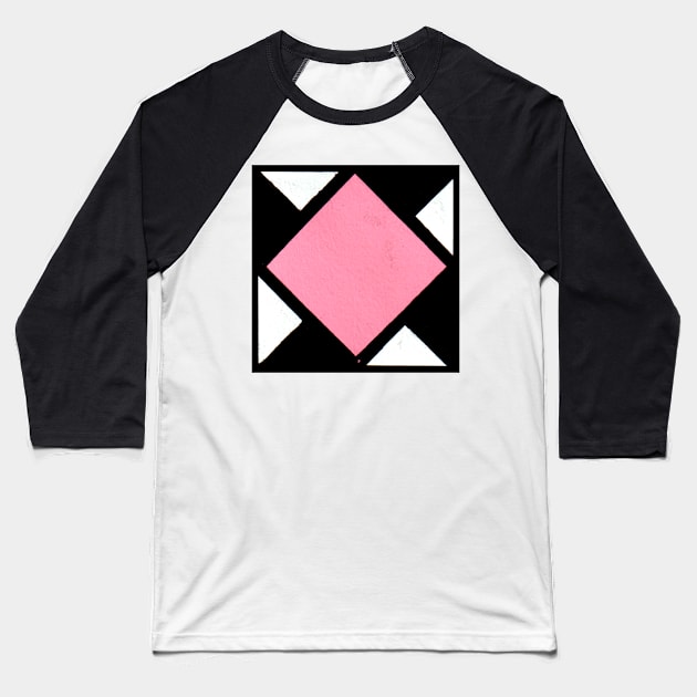 Pink Black and White Diamond Geometric Abstract Acrylic Painting Baseball T-Shirt by abstractartalex